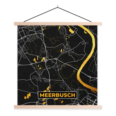 Produktbild von MuchoWow® Textilposter Schwarz und Gold - Stadtplan - Meerbusch - Deutschland - Karte 120x120 cm mit holzfarbenen Rahmen - Textil-Poster