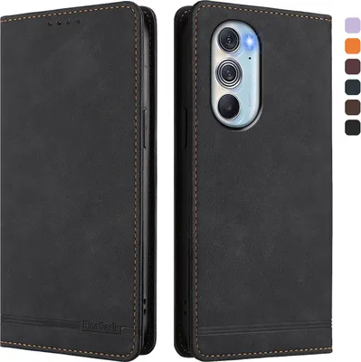 Obrázek produktu pro Pouzdro pro Motorola Edge 30 Pro, retroPolyuretankožené flip pouzdro s stojánkem a přihrádkami na karty Černý