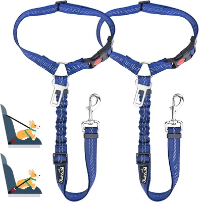 Imagen del producto de Arnés para perros 2 en 1, que funciona como arnés y como cinturón de seguridad, ajustable, reflectante, para mayor seguridad en el coche