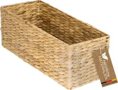 A woven basket made of water hyacinth.