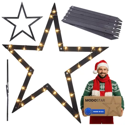Produktbild von MODO24 2D Weihnachtsstern Holz MODOSTAR Set, Holzstern, Deko Stern,Holz, Faltbar, Outdoor Garten Wetterfest, 114 cm, Schwarz, GWZ