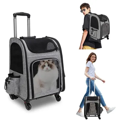 Produktbild von Transportbox mit Rädern - Tragbar - Trolley-Rucksack - Atmungsaktiv - Für Hunde/Katzen bis 15 kg