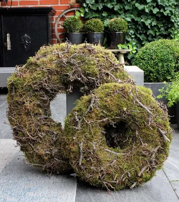 Immagine prodotto di Ghirlanda rustica di muschio per esterni con rami bonsai, diametro 45 cm, decorazione da giardino