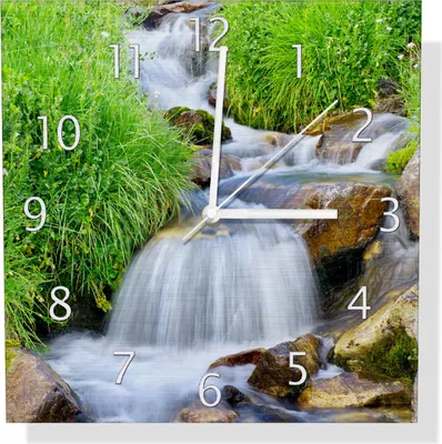 Produktbild von Wallario Design Wanduhr Kleiner Bach über Steine aus Aluverbund, Größe 30 x 30 cm