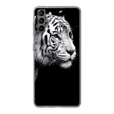 Produktbild von MuchoWow® Handyhülle Schutzhülle Hülle für Samsung Galaxy S21 Plus Studioaufnahme eines weißen Tigers auf schwarzem Hintergrund Silikon Softcase Handy Hülle - Handy-Tasche