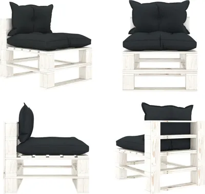 Image de vidaXL Canapé central de jardin en palettes avec coussin en bois anthracite - Canapé en palettes - Canapé de jardin en bois - Canapés de jardin en bois