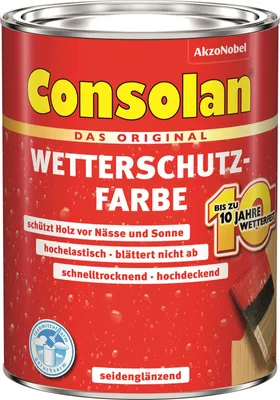 Produktbild von Consolan Wetterschutzfarbe 2,5 L nordisch gelb Wetterschutz Holzfarbe Deckfarbe