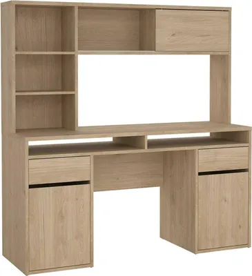 Produktbild von Schreibtisch Ambrenti, Mehrzweckschreibtisch, Bürotisch für PC, Eckschreibtisch, 149x48 h156 cm, Eiche