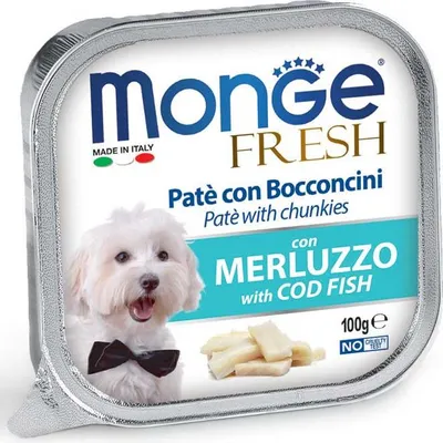 Productafbeelding van Monge Dog Fresh paté en stukjes kabeljauw, 100g