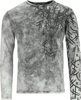 Produktbild von Black Premium by EMP Herren graues Langarmshirt mit Runen und Geweih M
