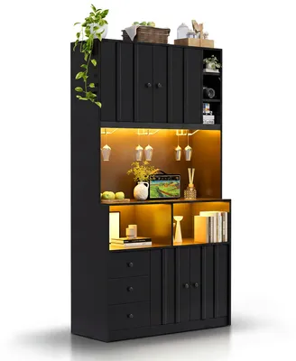 Produktbild von 180 cm Küchenschrank, Hochschrank mit LED, Küchenregal mit Steckdose, Weinregal und Vitrine für Küche & Esszimmer