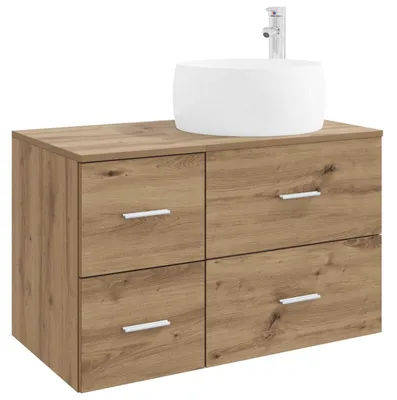 Imagen del producto de vidaXL Juego de 2 muebles de baño, estilo artesanal, chapa de madera en color roble