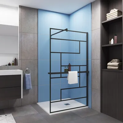 Produktbild von 140x200cm schwarz Profil mit 8mm Nano Glas Walk in Dusche Duschabtrennung