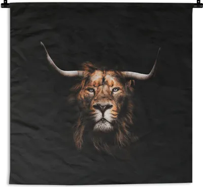 Produktbild von MuchoWow® Wandteppich Wandbehang Löwe - Tiere - Schottisches Hochlandrind 120x120 cm Tapisserie Dekoration Wandtuch - Modern - Baumwollgewebe