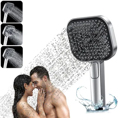 Produktbild von Duschkopf Regendusche Wassersparend mit 3 Strahlarten, Druckerhöhend, Groß, Silber