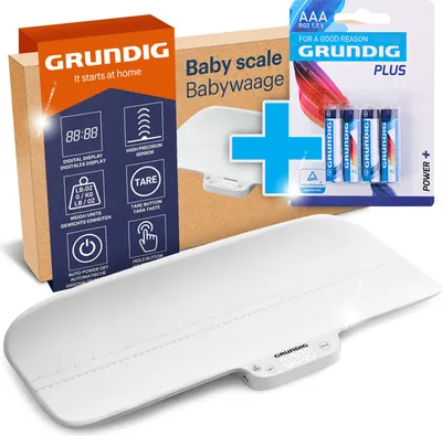 Produktbild von GRUNDIG Babywaage mit Körperlängen Messung - hochpräzise Baby Waage mit Hold Automatik für genaue Ergebnisse bei Strampelmäusen - Digital Scale mit Tara Funktion - bis 40kg belastbar (inkl. Batterien)