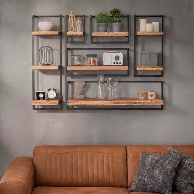 Produktbild von Hoyz - Wandregal-Set Edge - Akazienholz - Komplettset - 6 Stück