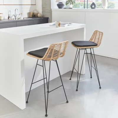 Produktbild von sweeek - 2 Barhocker Rattan und Metall, 67cm - Schwarz