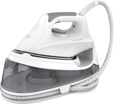 A steam iron with a water tank base.