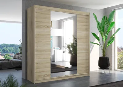Obrázek produktu pro Šatní skříň se zrcadlem 200 cm GAPLIA - dub sonoma