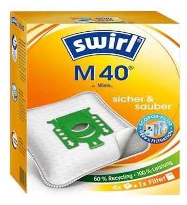 A product box for Swirl M40 vacuum cleaner bags.