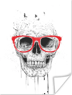 Produktbild von MuchoWow® Poster Totenkopf - Brille - Rot - Vögel 30x40 cm - Wandplakat - Poster Kinderzimmer