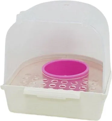 Productafbeelding van Vogelbad Kooi - Vogelbad Kuip - Vogels Voederen - Doorzichtig Morsbestendig - 13x14.5x13cm - Wit