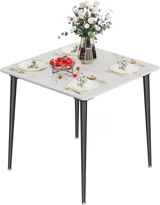 Produktbild von FATIVO Esstisch Marmor Optik 80×76cm, Küchentisch Esszimmertisch für 4 Personen, Quadrat Tisch mit rutschfesten Beinen aus Metall, Weiß