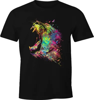 Produktbild von Herren T-Shirt Screaming Lion Natur Farben Bunt Colors Moonworks® schwarz 4XL
