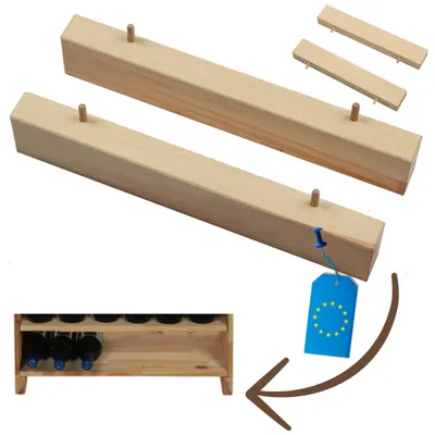 Produktbild von MODO24 Regalfüße, Weinregal Zubehör, Standfüße 2er Set, Regalerhöhung, Sockel, Weinschrank, Kellerregal, Massivholz, 5x3x30 cm, Natur, RW61