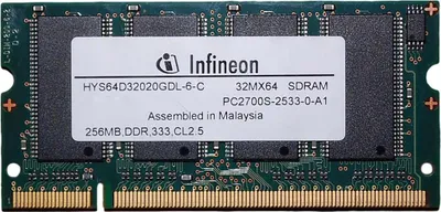 Imagen del producto de Módulo de memoria RAM DDR SODIMM, Infineon Hys64d32020gdl-6-c, DDR1, 256MB, 333MHz
