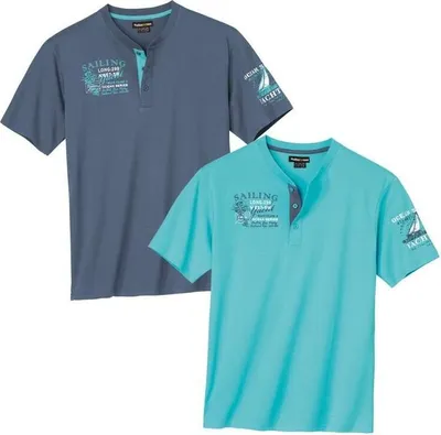 Produktbild von Atlas For Men - T-Shirt Henley-Kragen für Herren(2er-Pack) AF4183 (XXL) (Blau/Türkis)