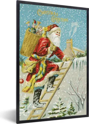 Produktbild von MuchoWow® Gerahmtes Poster Weihnachtsmann - Schnee - Geschenke 40x60 cm - Poster mit Schwarzem Bilderrahmen Wandposter Rahmen Foto Bilder - Papierdruck - Wandbilder
