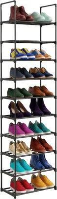 Produktbild von Schuhregal – 10 Ebenen – Stecksystem – 174 x 45 x 30 cm – Metallschuhregal – Platzsparend – Schwarz