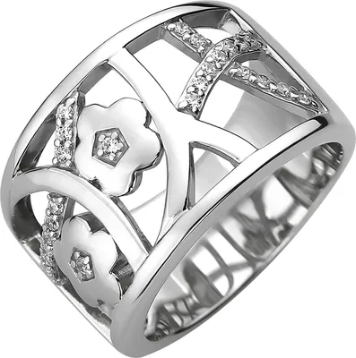 Produktbild von Breiter Ring aus 925 Silber 25 Zirkonia Silberring Muster mit Blumen rhodiniert Innenumfang 56mm  Ø17.8mm