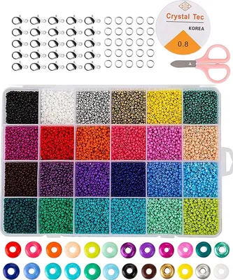 Produktbild von Mini Glasperlen Farben Perlen zum Basteln, 2 mm mit 24-Gitter Aufbewahrungsbox für Schmuckherstellung