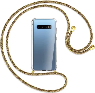 Produktbild von Handykette Backcover-Schutzhülle mit Band (Metall goldfarben) für Samsung Galaxy S10+ / S10 Plus - braun+beige
