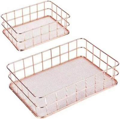 Image de Pinsheng Panier organisateur en métal or rose, set de 2, paniers de rangement multifonctions