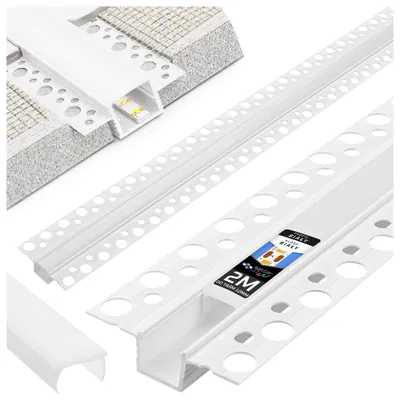 Obrázek produktu pro MasterLED LED profil pro sádrokarton 2 m PVC bílý montážní profil pro sádrokartonové desky včetně krytu Opal pro 12mm LED pásky 50x12mm