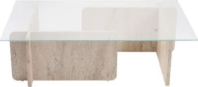 Image de Skye Decor, Flavio - Travertine, tables basses, travertin, verre, 105 x 30 x 65 cm