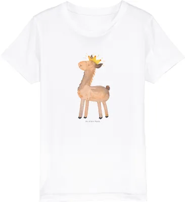 Produktbild von Mr. & Mrs. Panda Kleinkinder T-Shirt Lama König 9-11 Jahre (134/146) - Weiß - Geschenk, Königin, Teenager, Freundin, Abitur, Baumwolle Kinder, Kindershirt, Öko, Mama