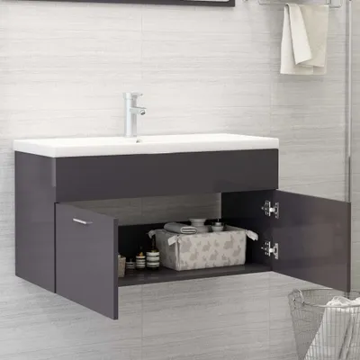 Produktbild von "im Sonderangebot" Waschbeckenunterschrank - CLORIS - Badezimmerschrank - schlichte Design - Hochglanz-Grau 90x38,5x46cm - DEMöbel7846563
