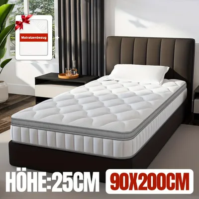 Image de Matelas 90x190 cm - Matelas simple - Matelas à ressorts ensachés - Matelas à ressorts - Matelas à 7 zones - Épaisseur : 25 cm