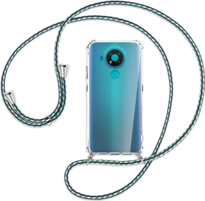 Produktbild von Handykette Backcover-Schutzhülle mit Band (Metall silberfarben) für Nokia 3.4 - grün/blau/weiß