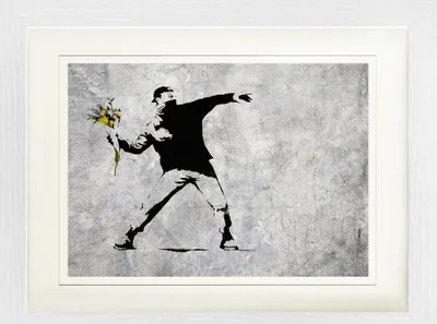 Produktbild von Banksy Gerahmtes Bild Mit Edlem Passepartout | Wand-Bilder | Im Bilderrahmen - Der Blumenwerfer, Graffiti Streetart (30 x 40 cm)
