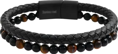 Produktbild von Raptor Echtlederarmband, schwarz mit Natursteinen, Magnetverschluss