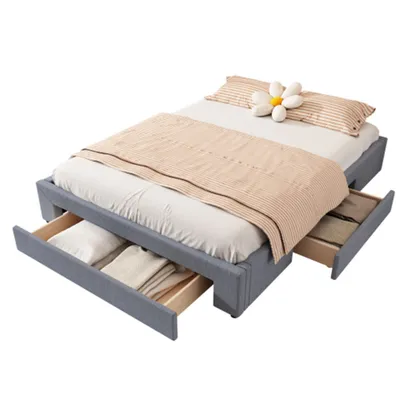 Produktbild von Doppelbett,Polsterbett 160*200cm Flachbett, drei Ablagefächer, ohne Kopfteil