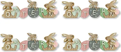 Produktbild von Holz Hase Schriftzug 3 Hasen 30 x 10cm 4 Stück Osterdeko Osterhase Tisch-Deko