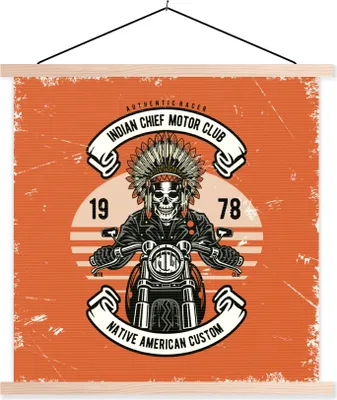 Produktbild von MuchoWow® Textilposter Indianer - Skelett - Retro 60x60 cm mit holzfarbenen Rahmen - Wanddekoration