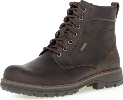 A single brown leather boot is shown against a white background.